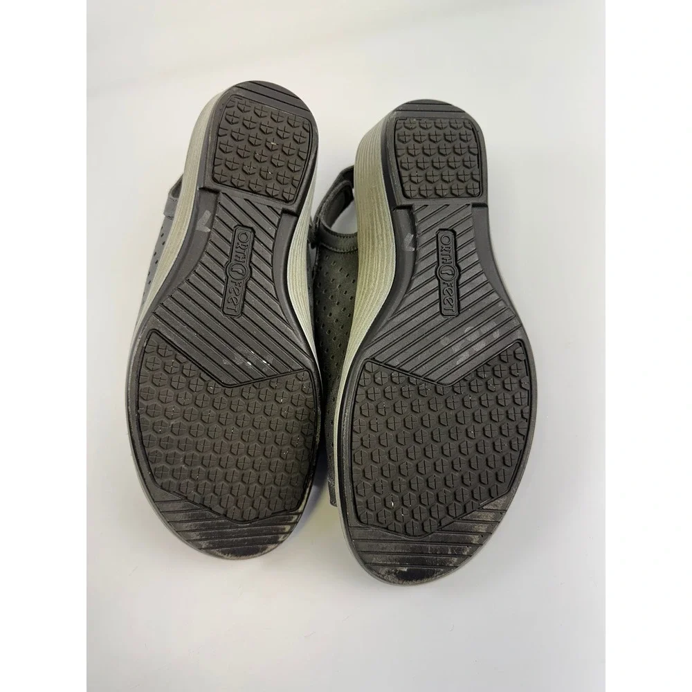 Orthofeet Hazel Wedge Sandal Gray Perforated Faux Leather Comfort 62021 Womens 7